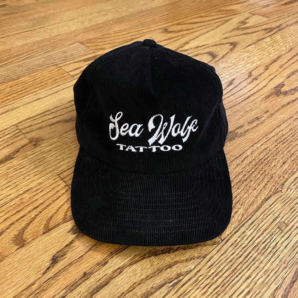 Sea Wolf Tattoo Embroidered Minnesota Corduroy Adjustable Black Hat